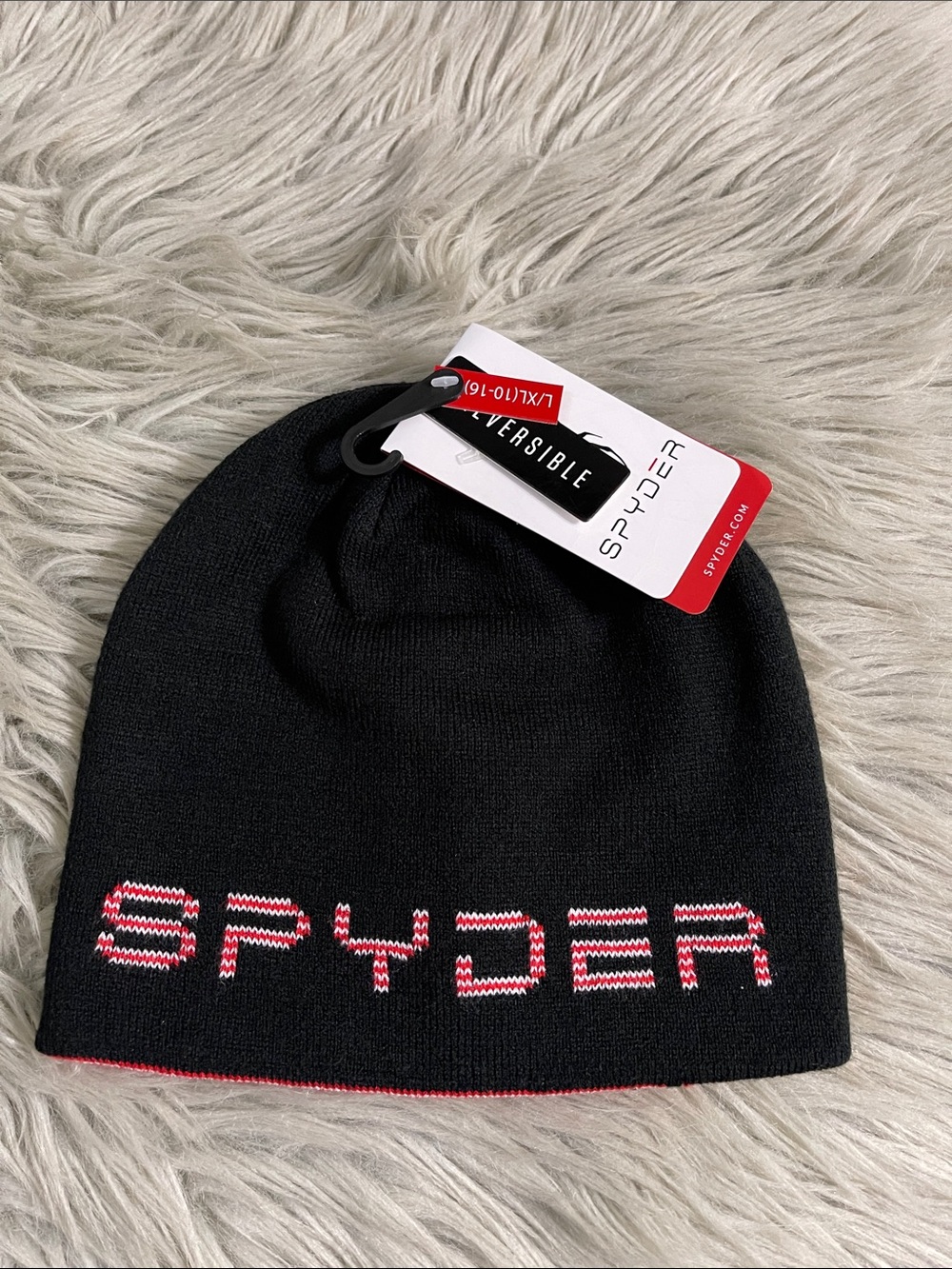 Spyder Kids Black and Red Reversible Knit Beanie